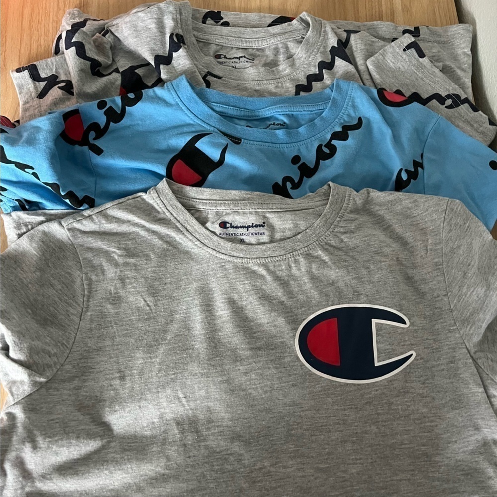 SET OF 3 Boys XL CHAMPION Short Sleeve Tshirt AOP Gray Blue